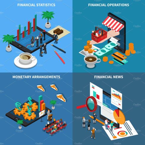Financial technology isometric set cover image.