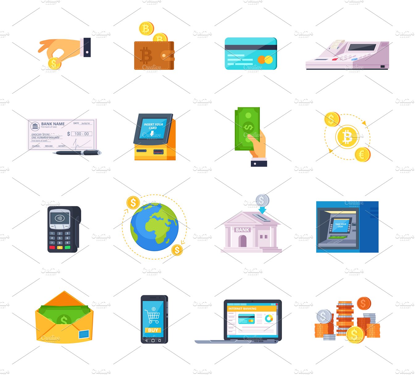 Financial technology icons set cover image.