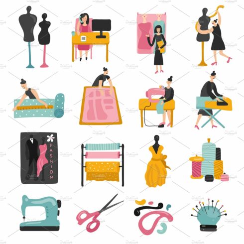 Garment factory icons set cover image.
