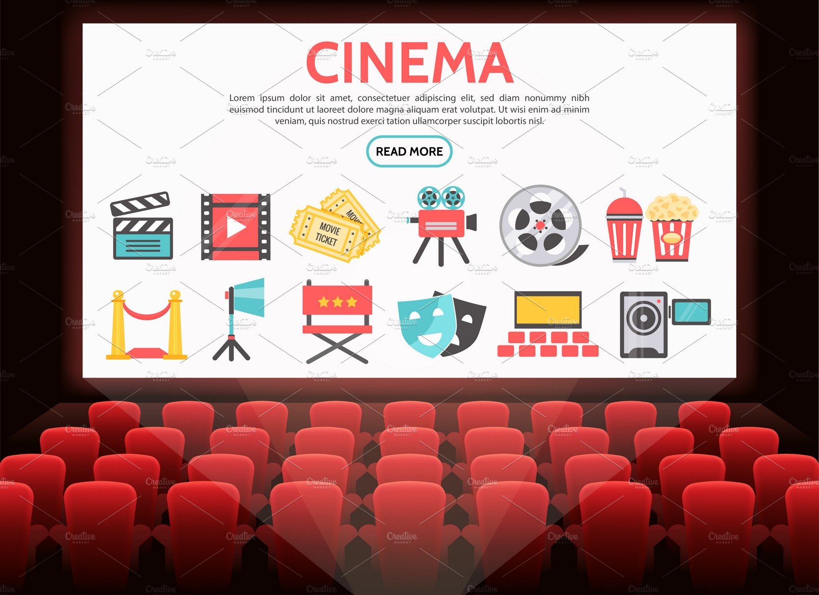 Flat cinema elements set cover image.