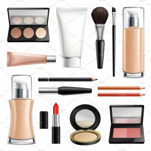 Makeup cosmetics realistic set cover image.