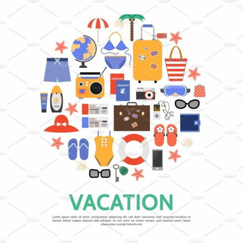 Flat beach vacation concept cover image.