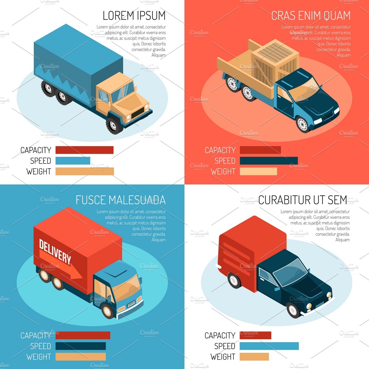 Delivery vehicles isometric set cover image.