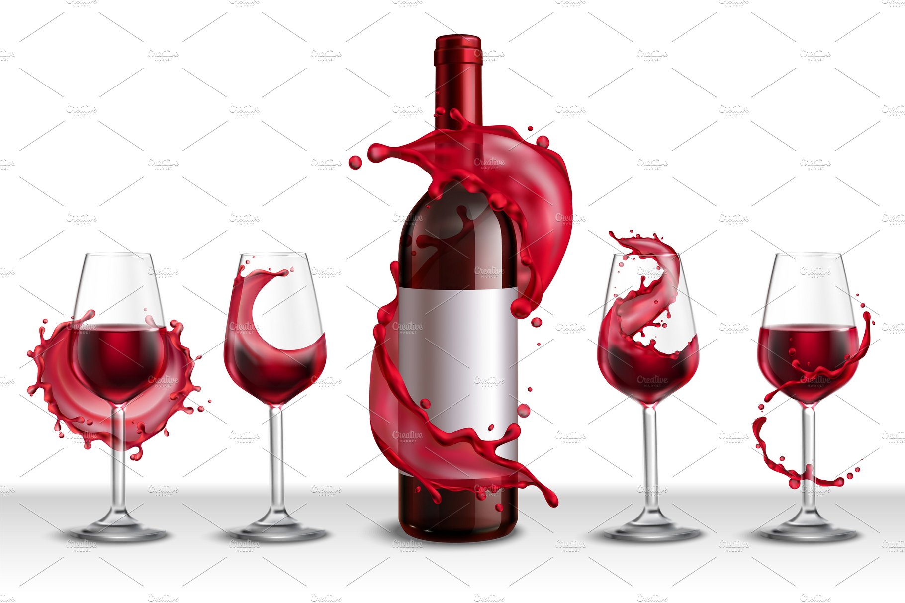 Wine splash realistic set cover image.
