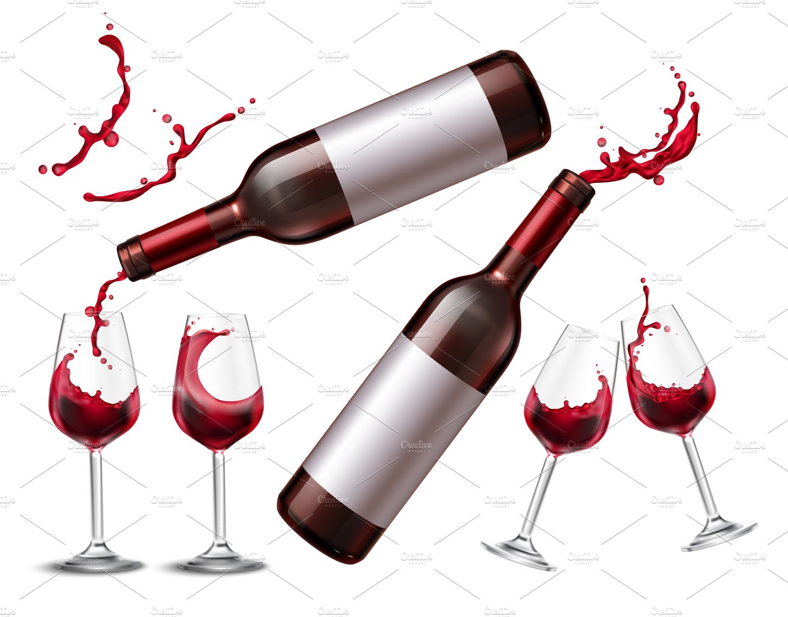 Red wine splash realistic set cover image.