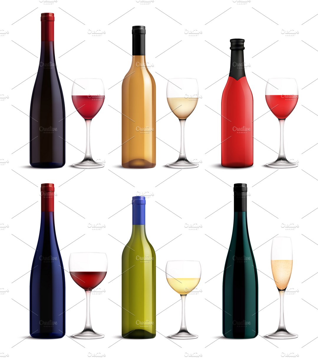 Wine and glass realistic set cover image.