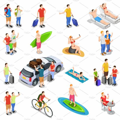 Vacation people isometric set cover image.