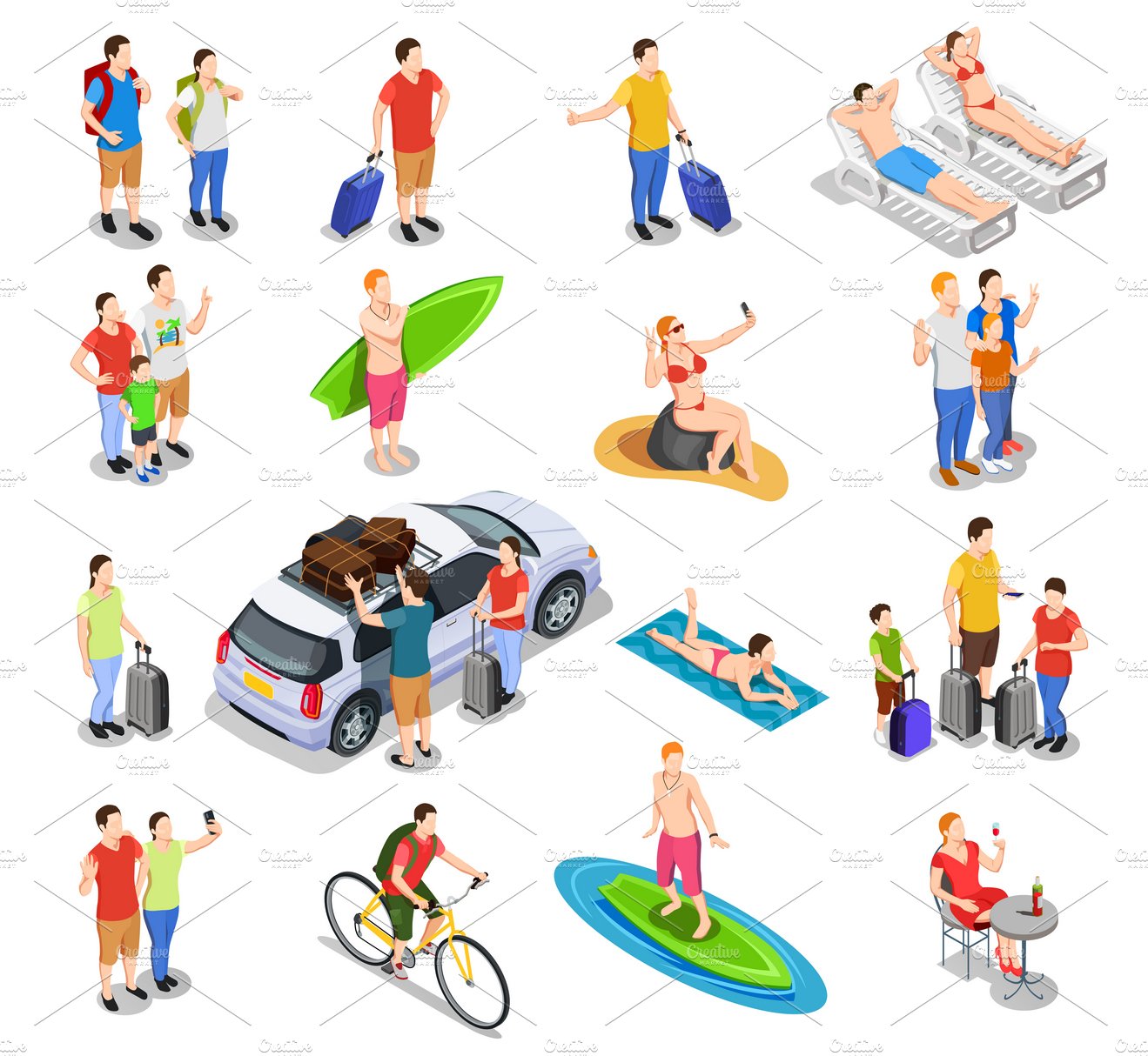 Vacation people isometric set cover image.