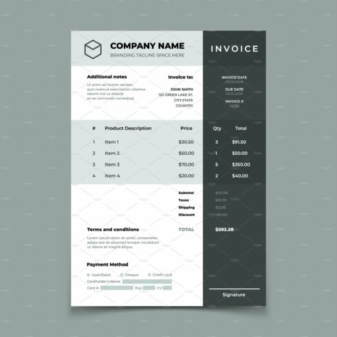 Invoice template. Bill with price cover image.