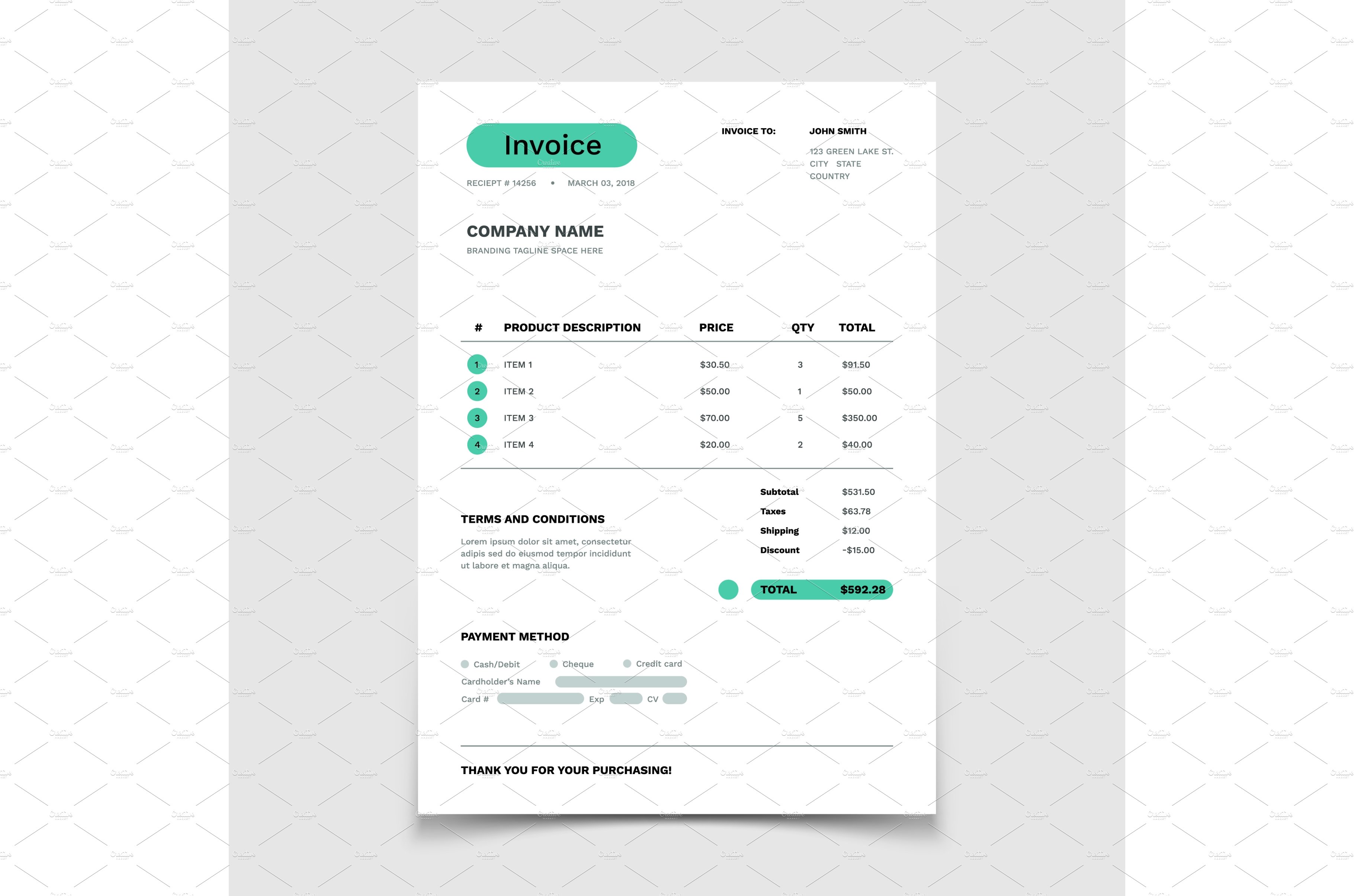 Invoice form template. Business Bill cover image.