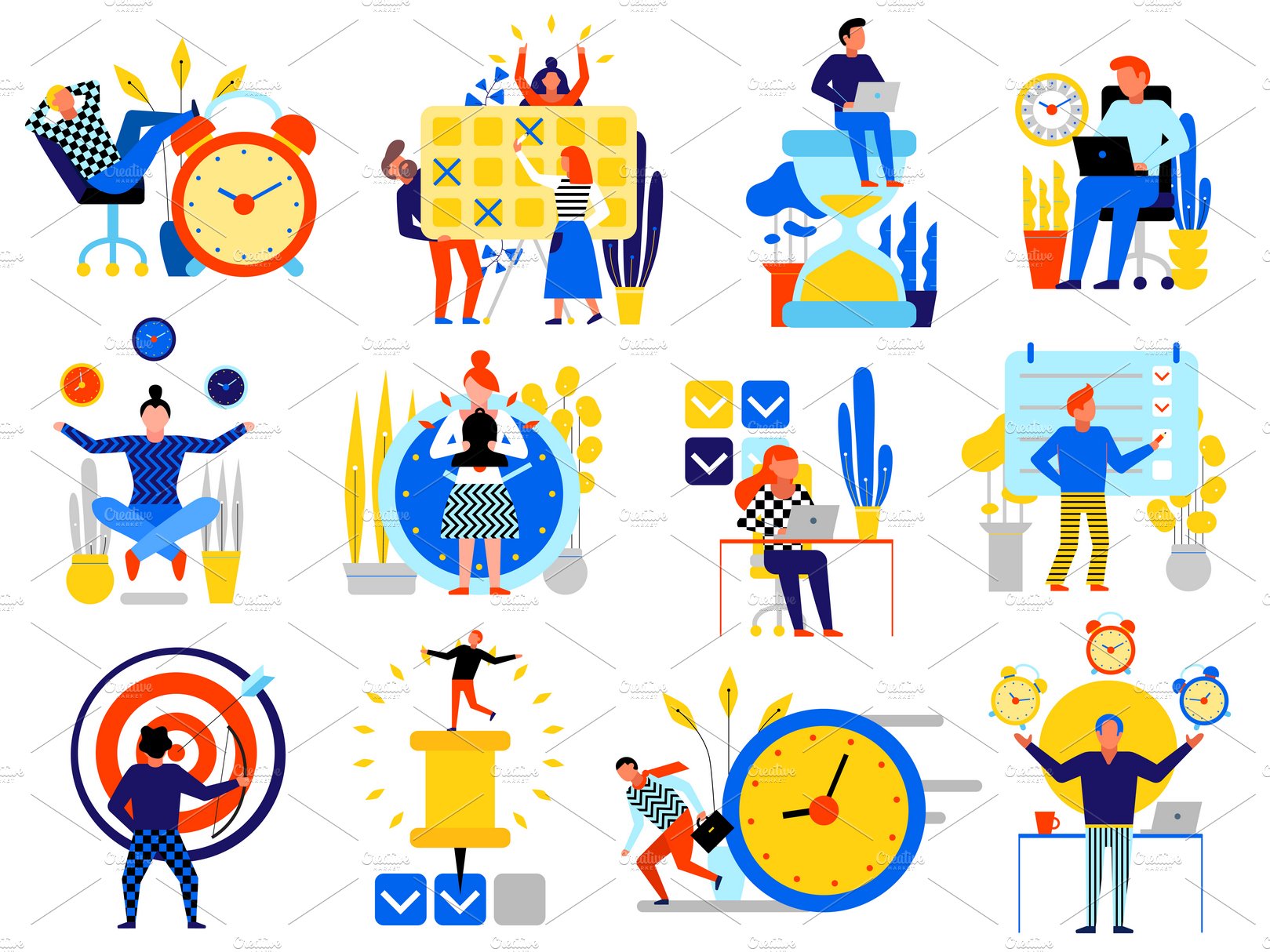 Time management icons set cover image.