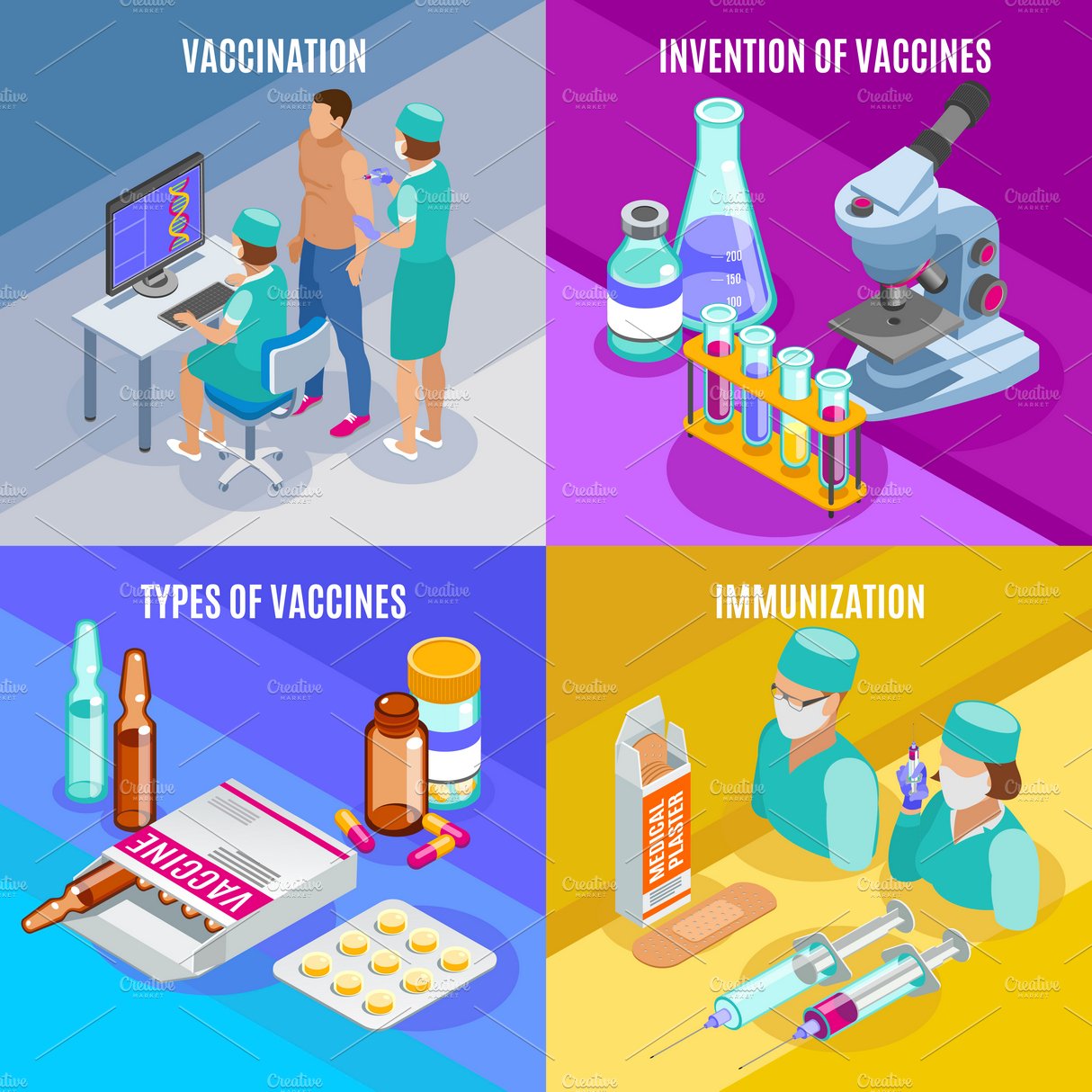 Vaccination isometric design concept cover image.