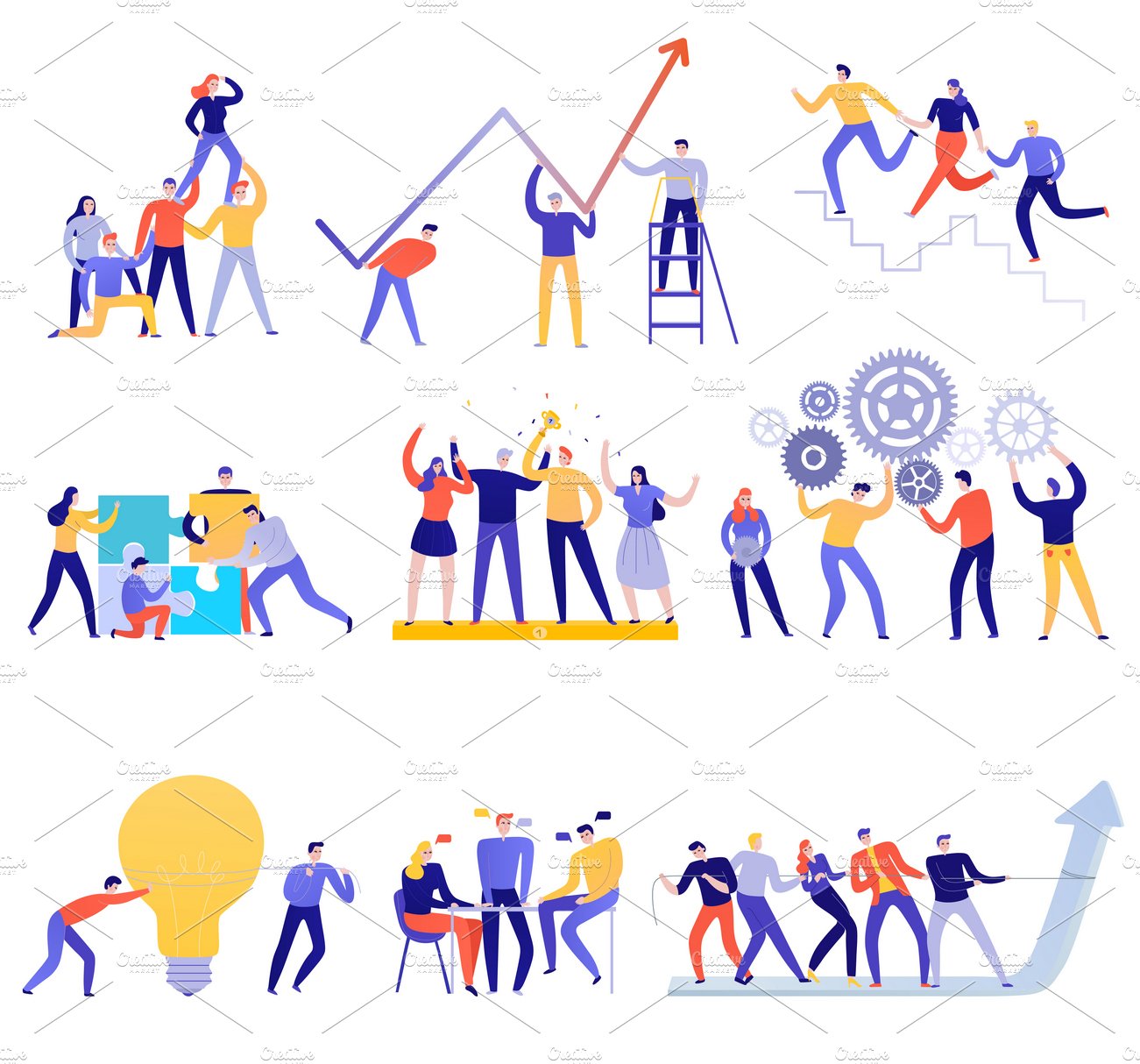 Teamwork icons colorful set cover image.