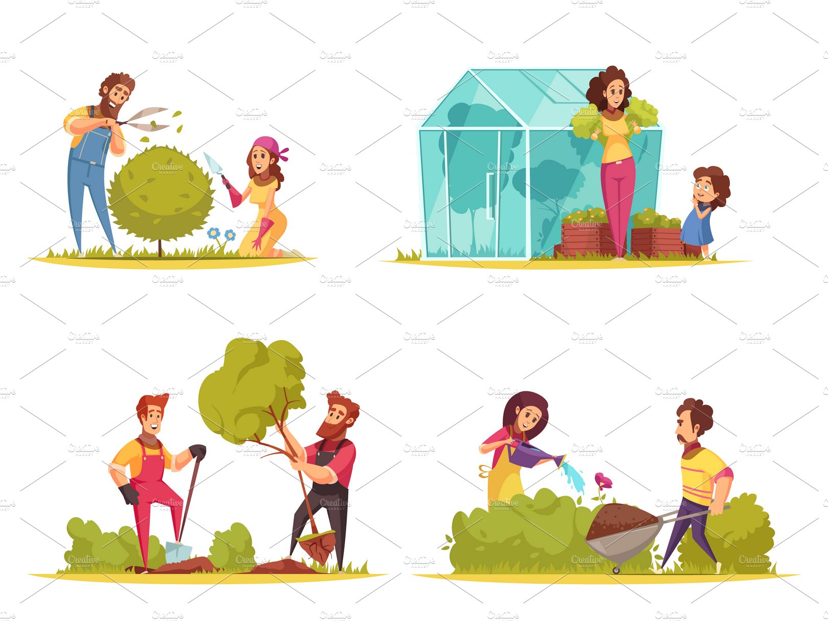 Gardening cartoon design concept cover image.
