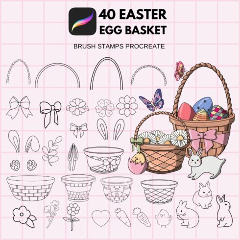 40 Easter Egg Basket - Brush Stamps procreate cover image.