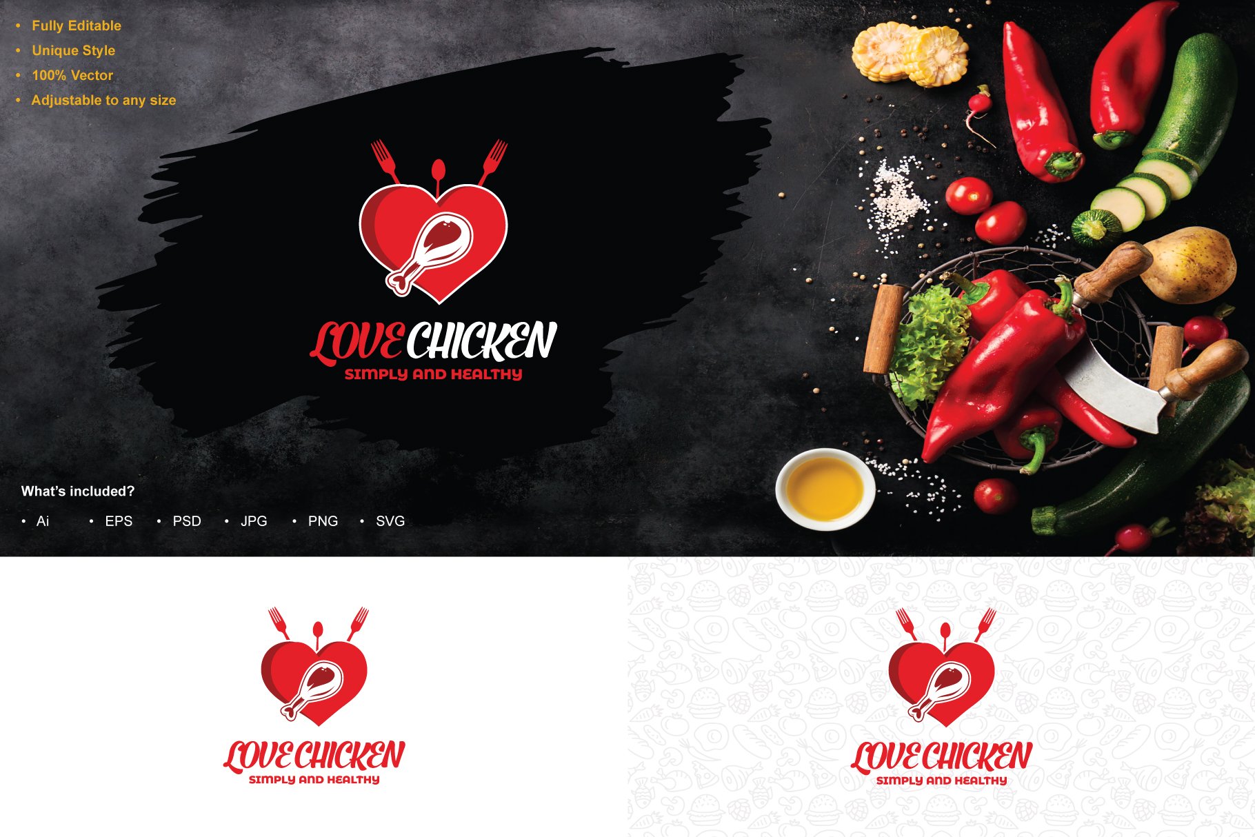 Love chicken food logo cover image.