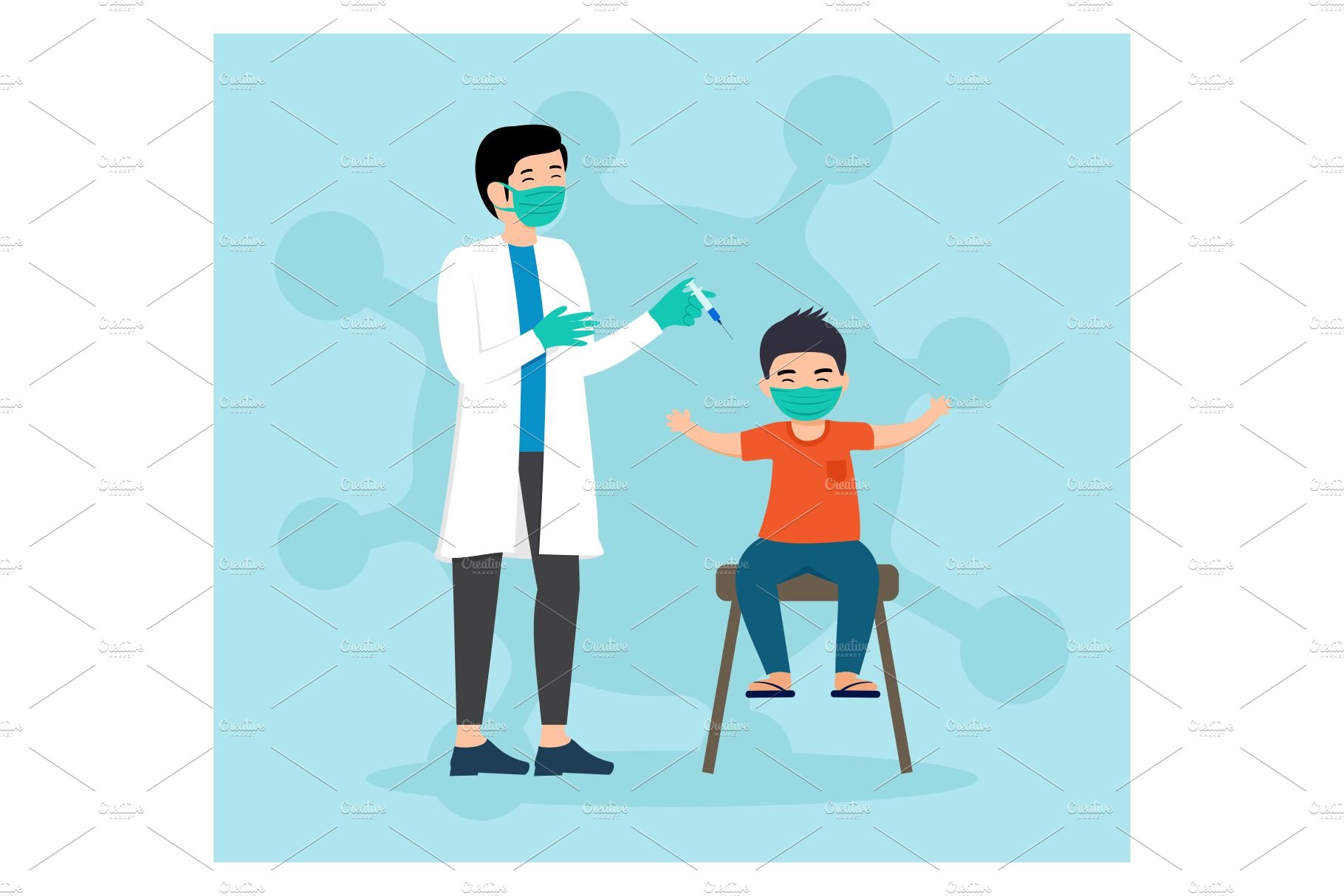 Doctor Inject Vaccine in flat design cover image.