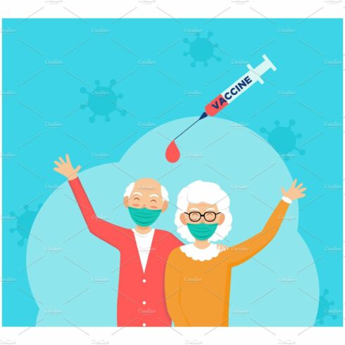 Vaccine for elderly concept flat cover image.