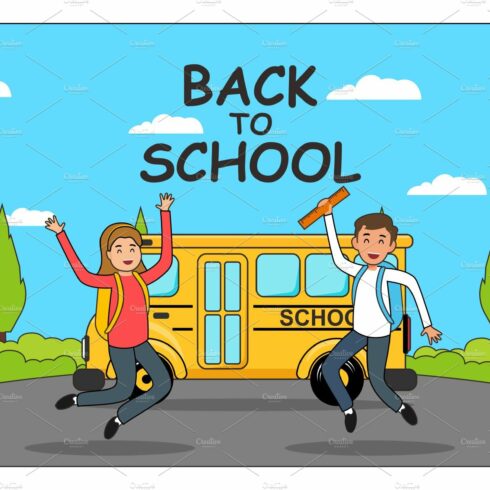 Back to School, School bus flat cover image.