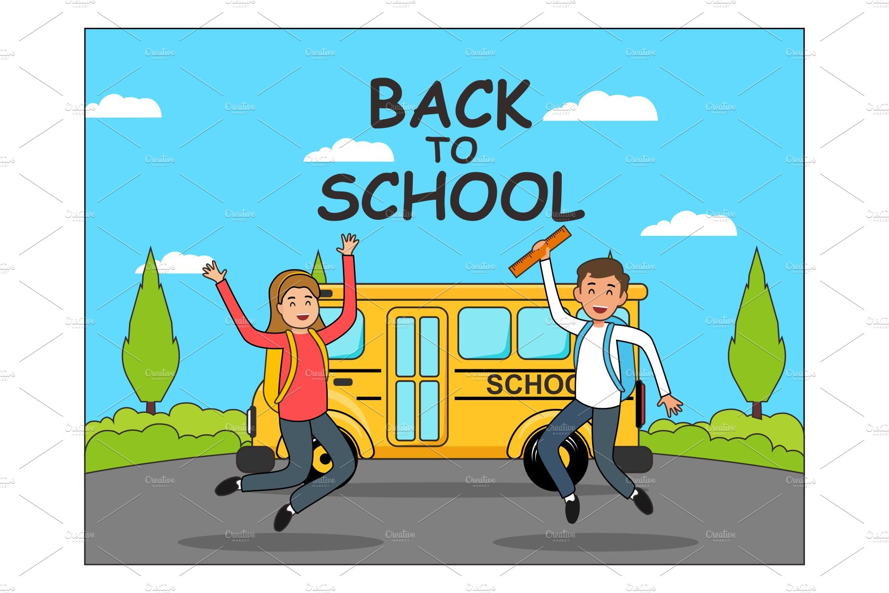 Back to School, School bus flat cover image.