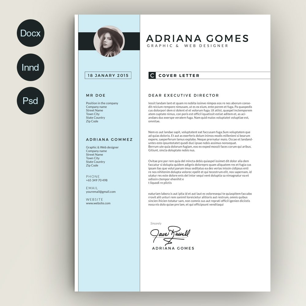 Professional resume template with a blue background.