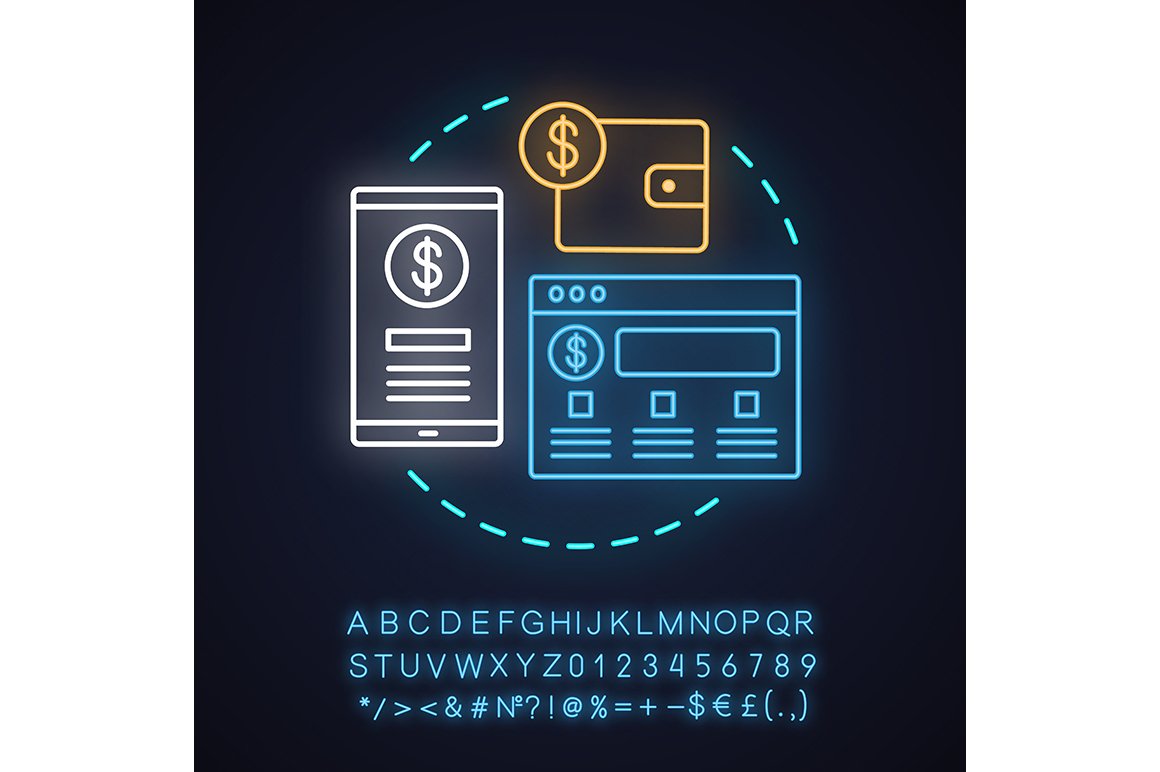 Internet banking neon light icon cover image.