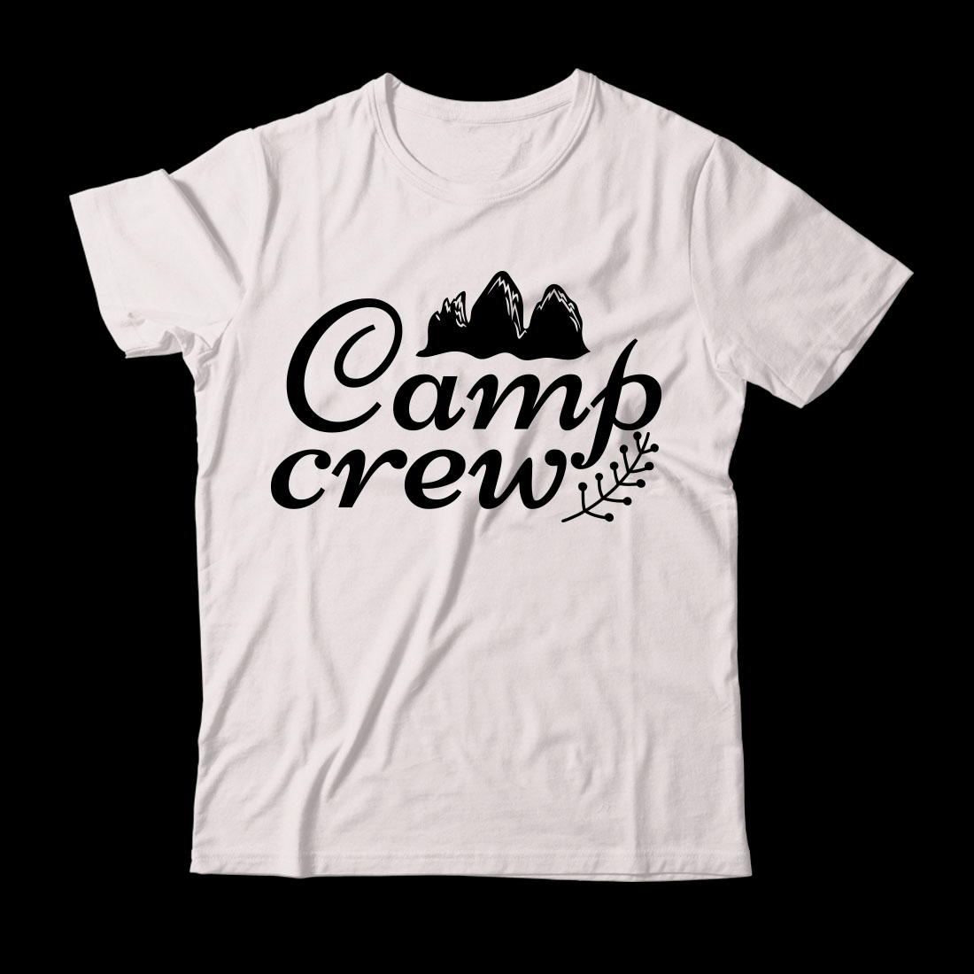 White t - shirt with the words camp crew printed on it.