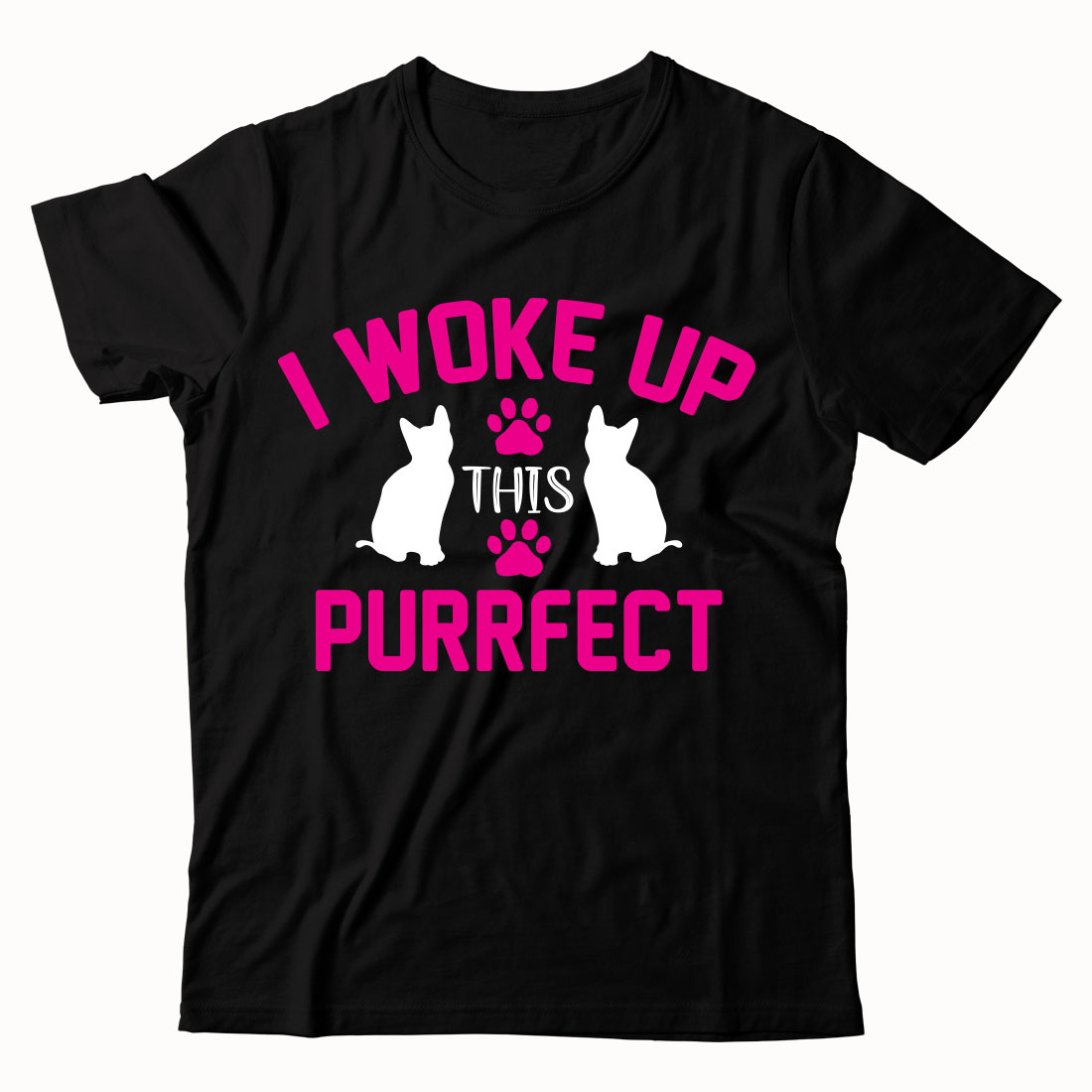 Black t - shirt with pink lettering that says i woke up this purr.