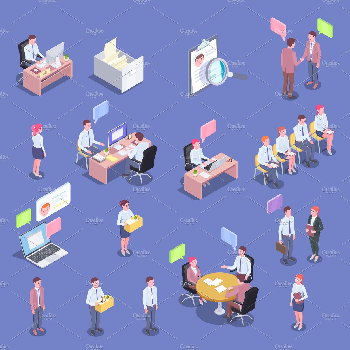 Recruitment isometric people set cover image.