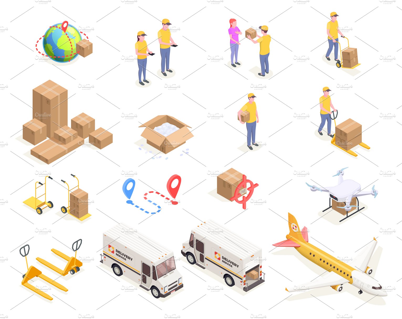 Delivery logistics isometric icons cover image.