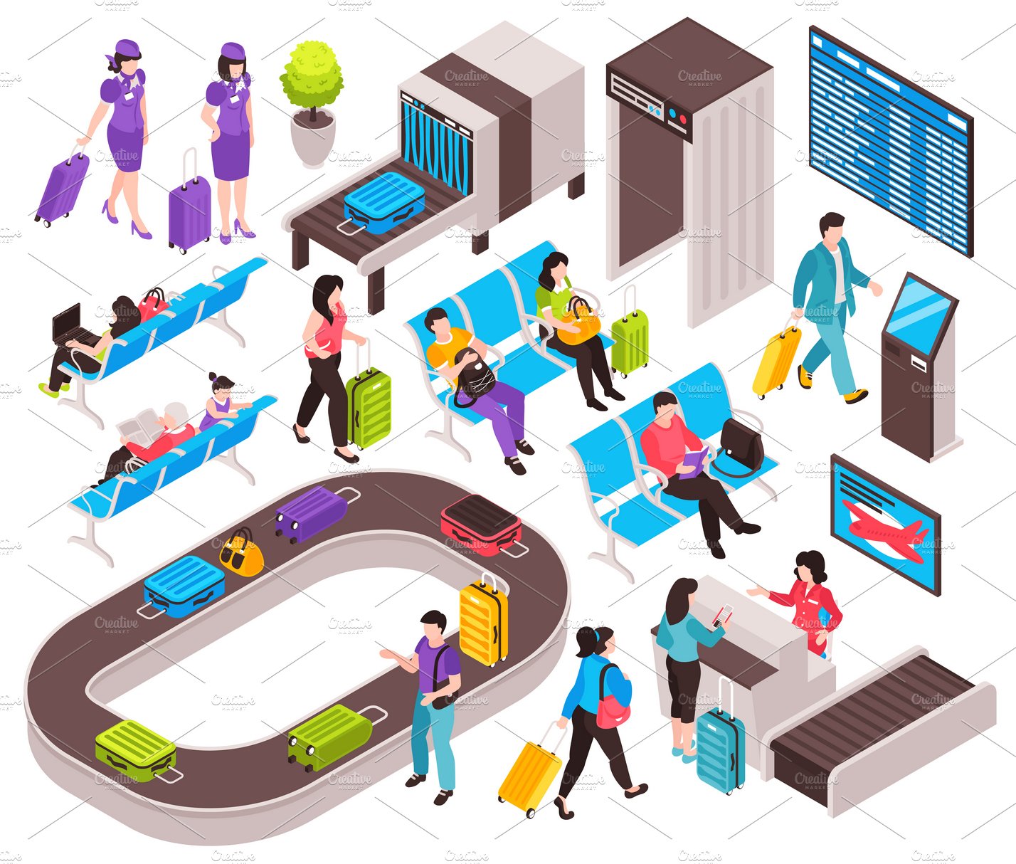 Isometric airport elements set cover image.