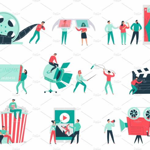 Cinema flat icons set cover image.