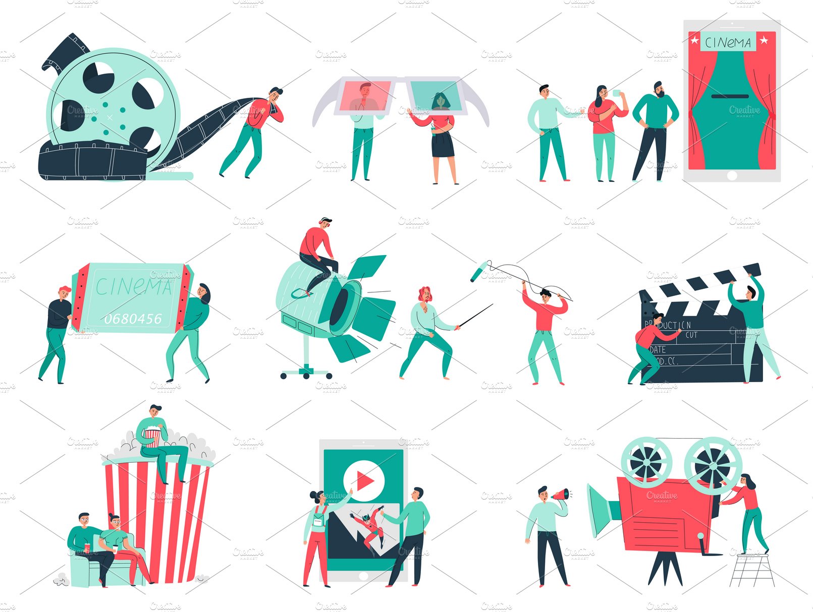 Cinema flat icons set cover image.