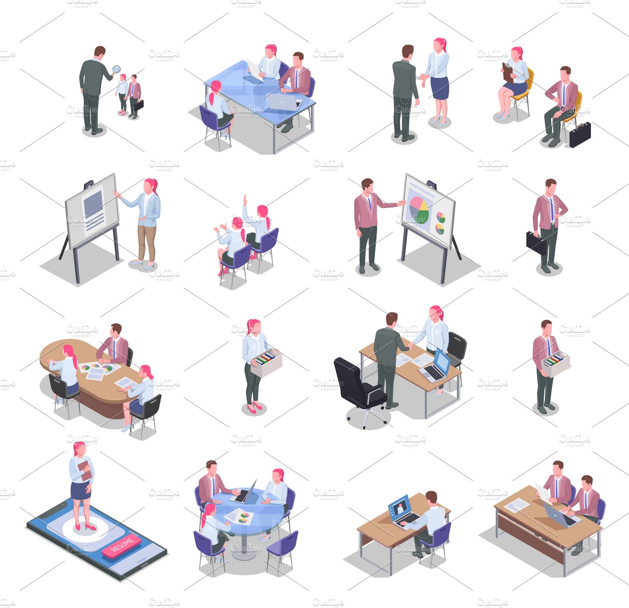 Recruiting isometric icons set cover image.