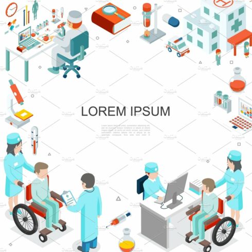 Isometric medicine template cover image.