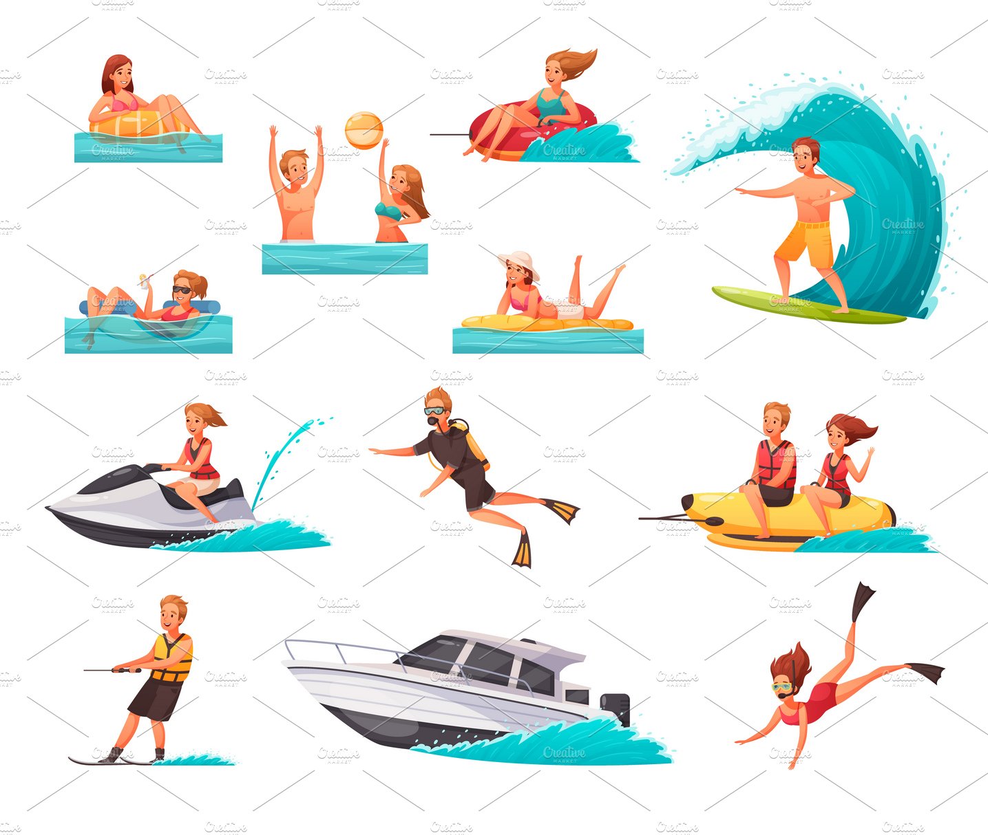 Summer sports cartoon icons set cover image.