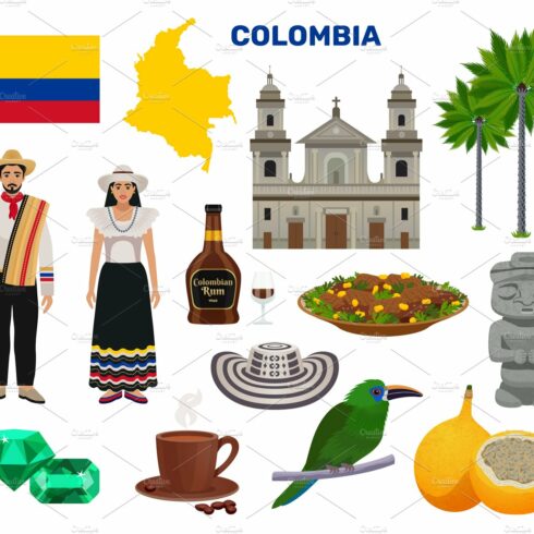 Colombia tourism icons set cover image.