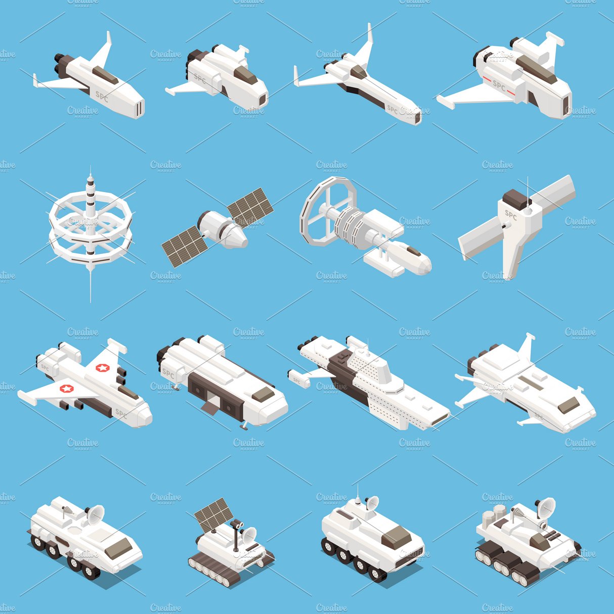 Space ships and stations icons set cover image.