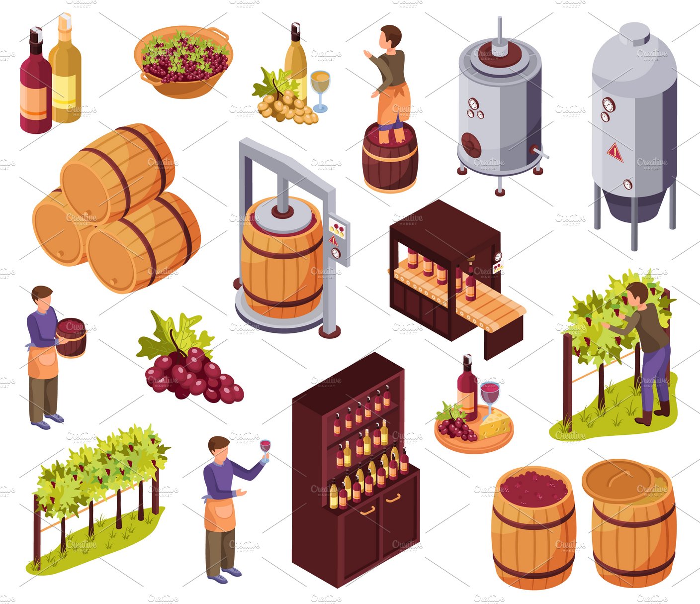 Wine production icons set cover image.