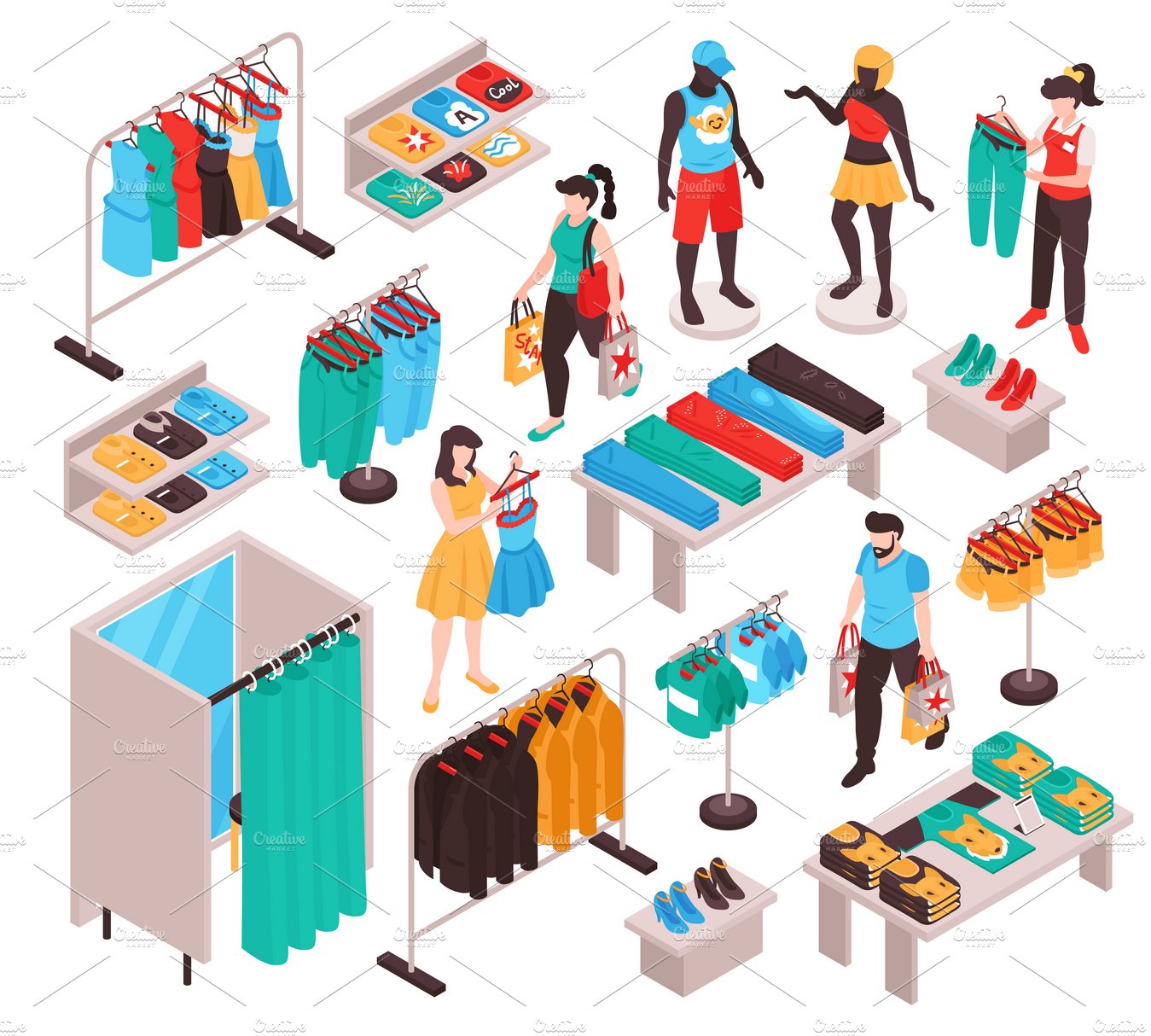 Clothing store isometric elements cover image.