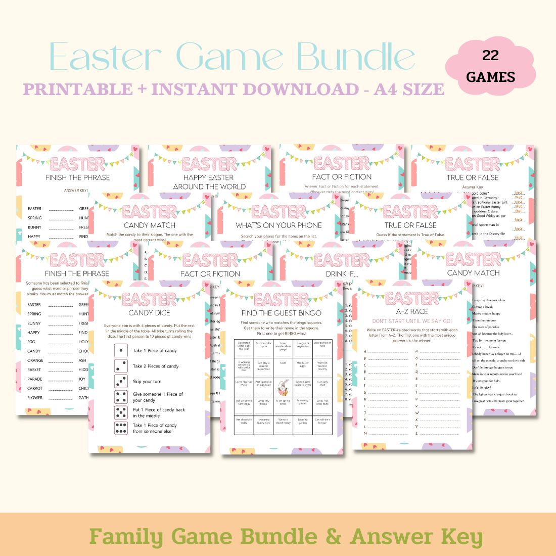 Easter Game Bundle - 22 Games Printable preview image.