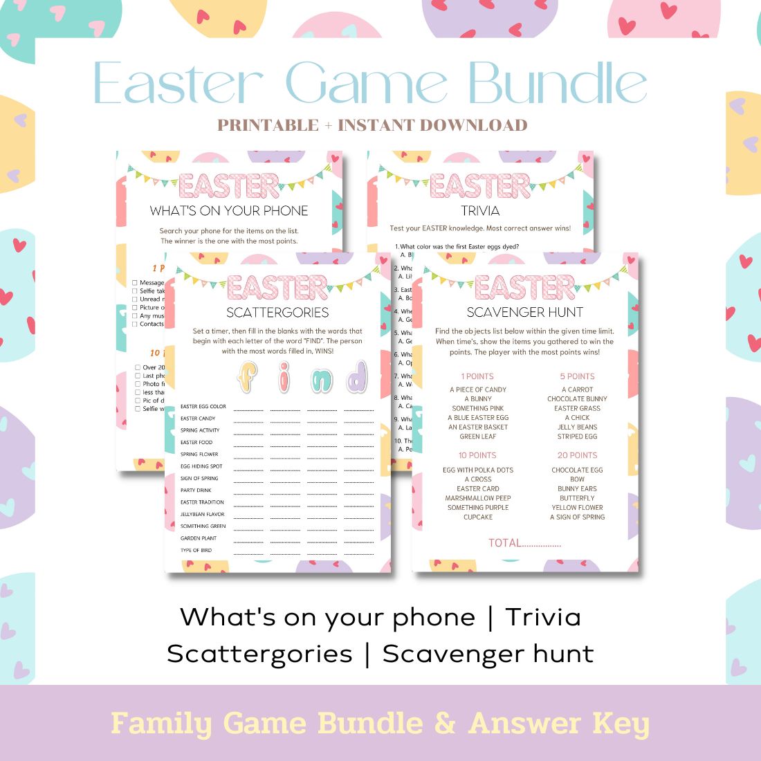 Printable easter game with the words easter game bundle.