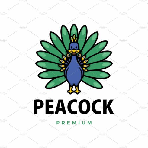 cute peacock cartoon logo vector cover image.