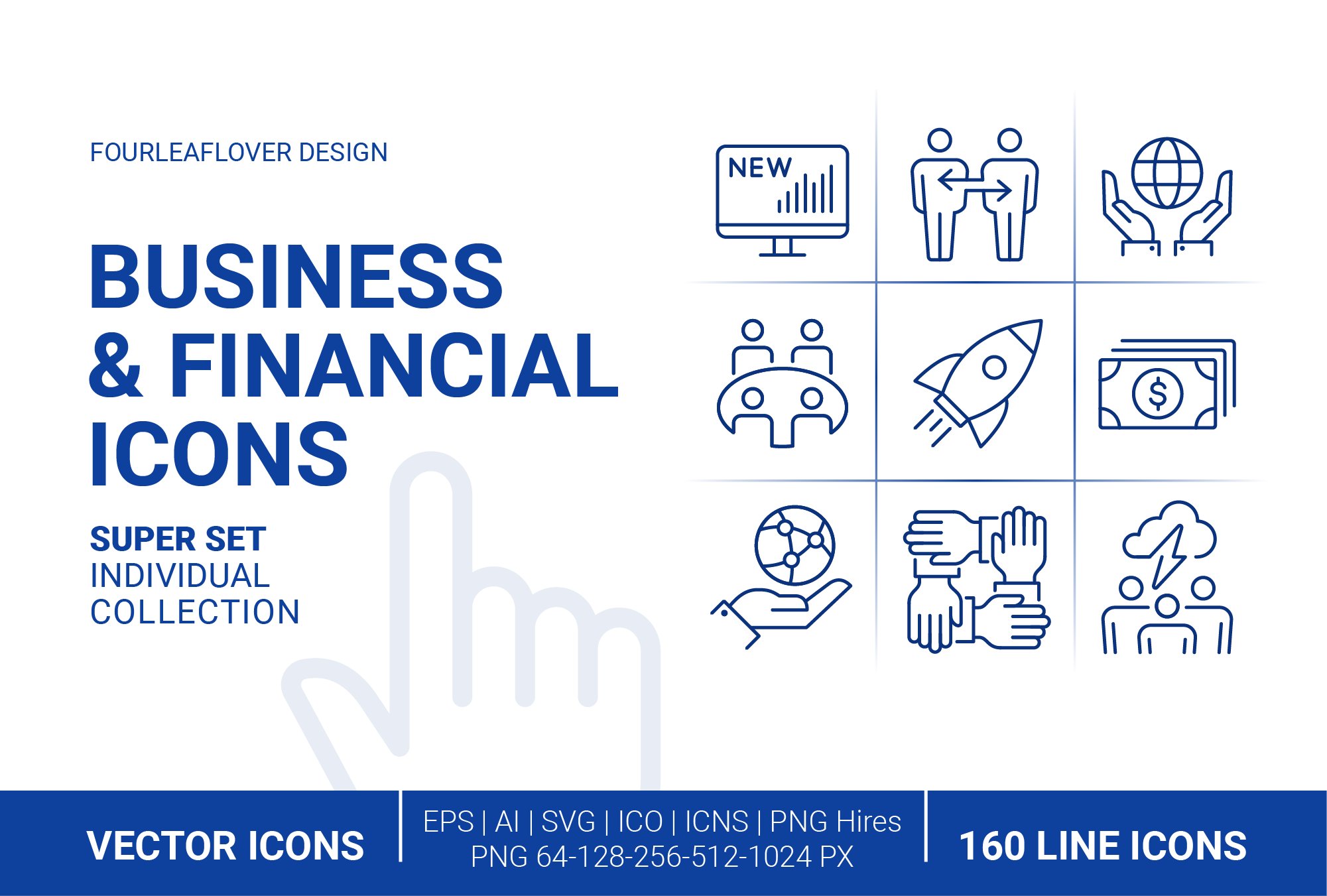 160 Business and Financial Icons Set cover image.