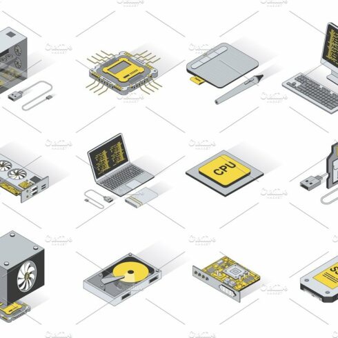 Computer Elements Isometric Icons cover image.
