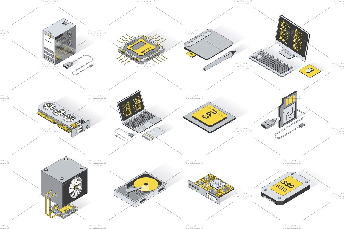 Computer Elements Isometric Icons cover image.