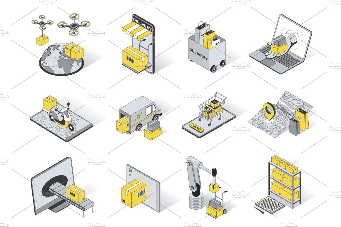 Delivery Isometric Icons cover image.