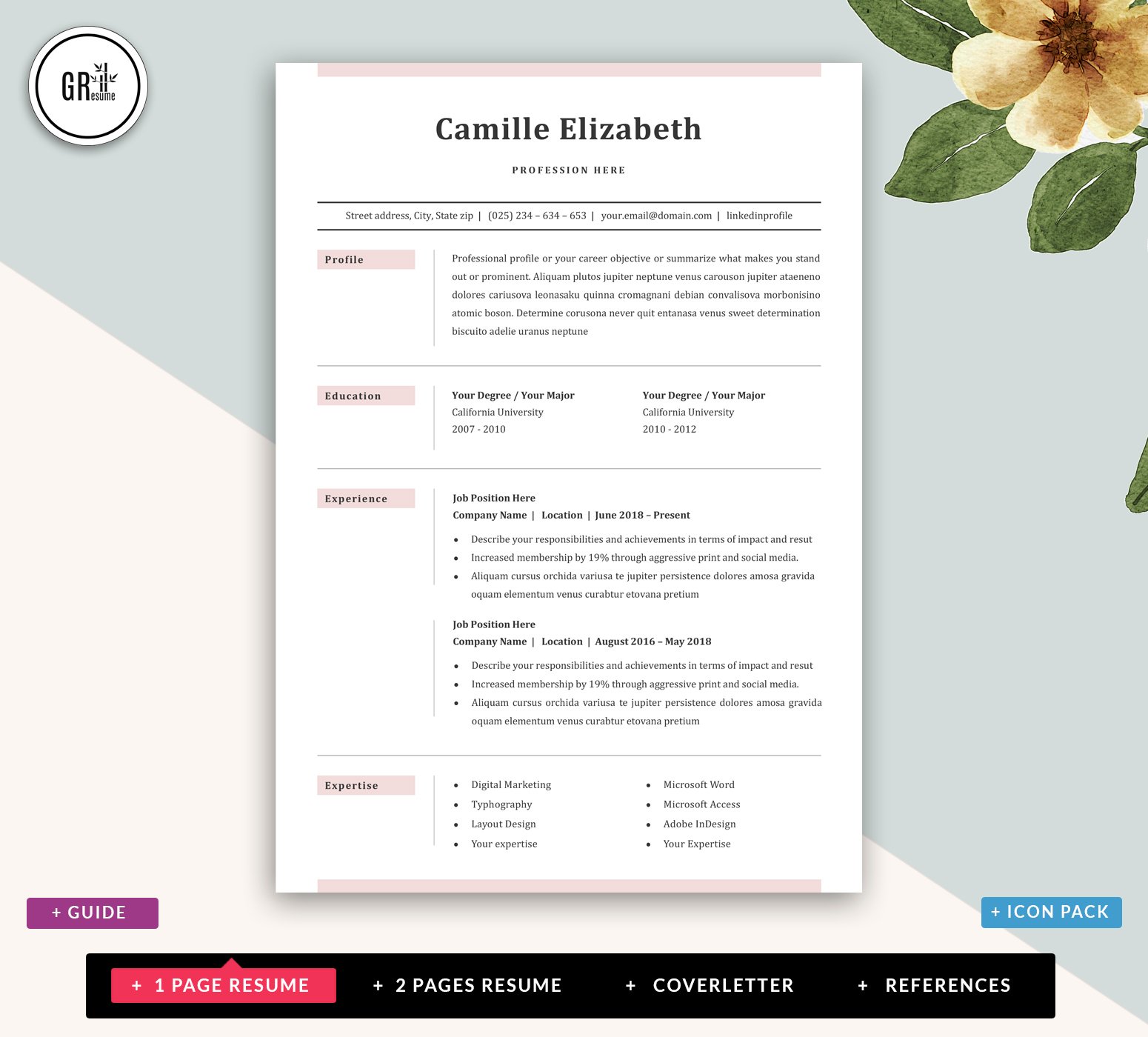 Resume CV Template for Word preview image.