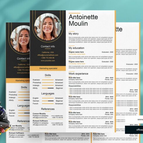 Marketing specialist resume template cover image.