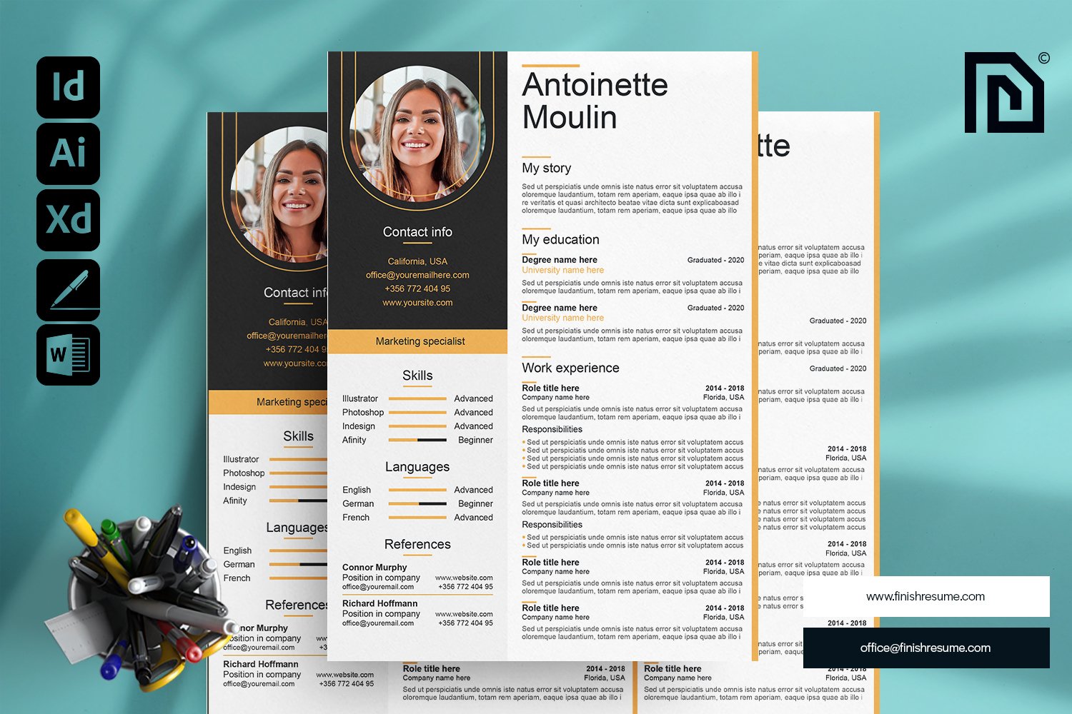 Marketing specialist resume template cover image.